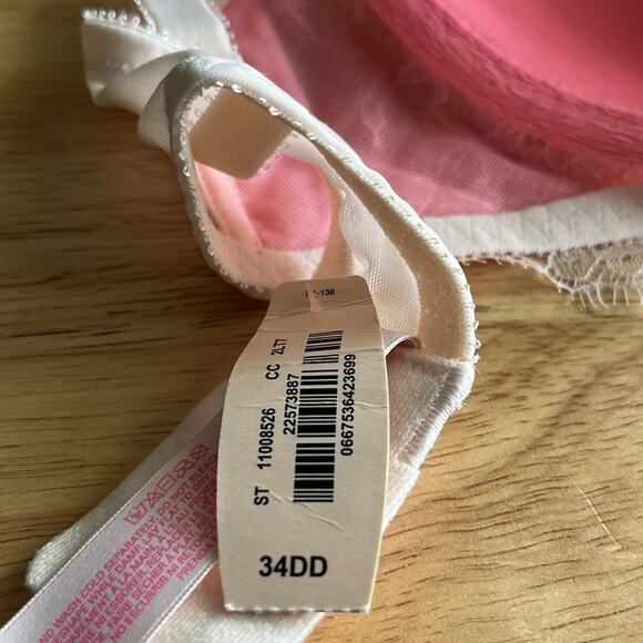 Victoria’s Secret Dream Angels Lined Bra Pink Lace Jeweled Underwire Size 34DD - Picture 3 of 7